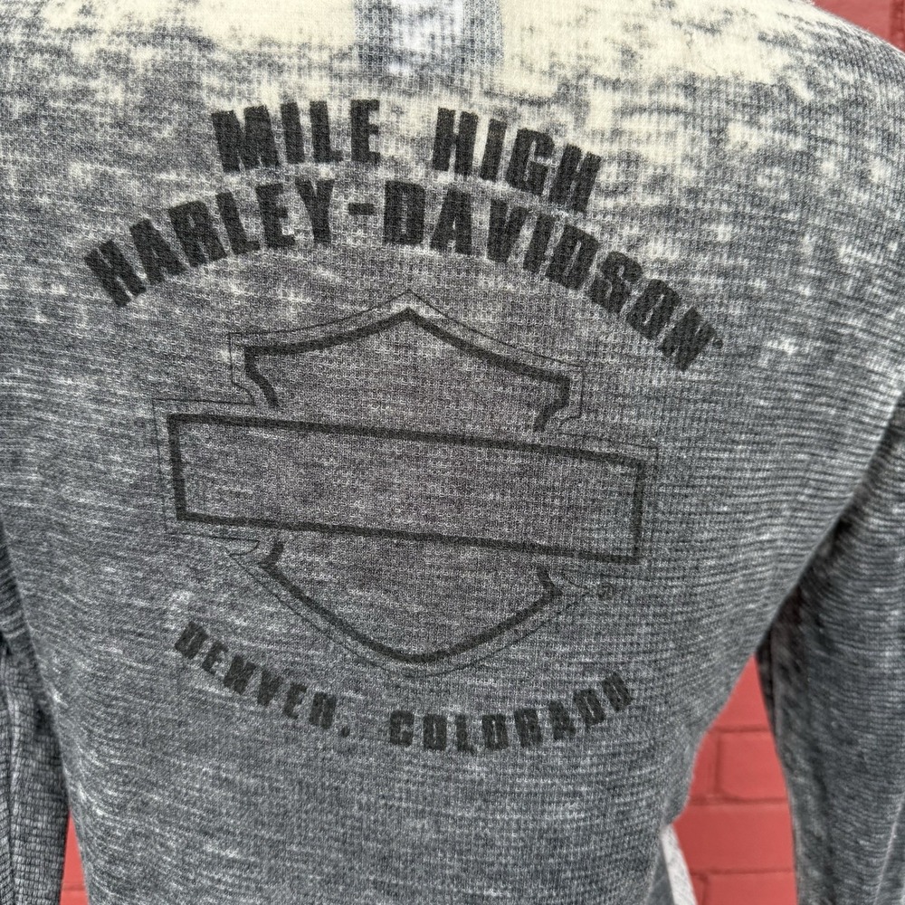 Harley Davidson Chrome Fade Sheer‎ Knit Shirt Women Small Pocket Long Sleeve - Picture 7 of 9